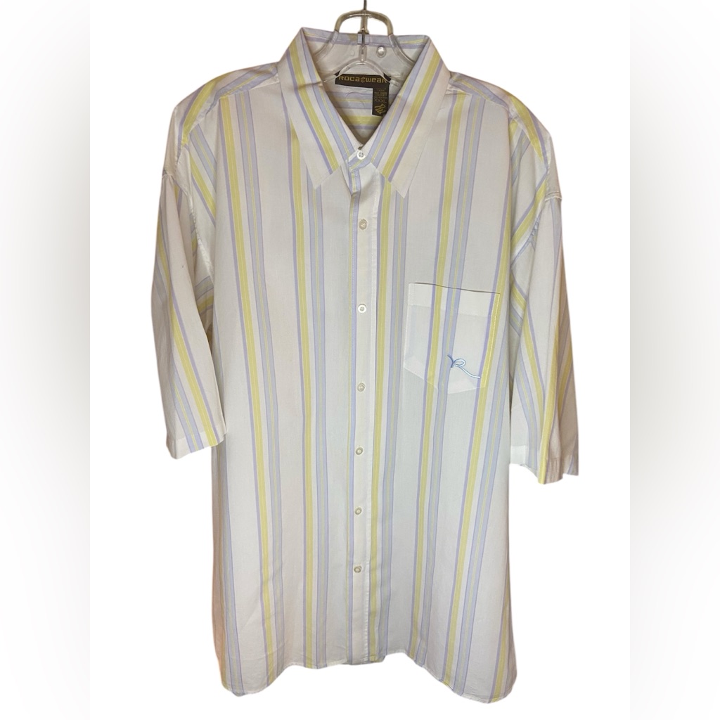 Rocawear Men’s Vtg Short Sleeve Button Down Stripped Shirt, 3xl